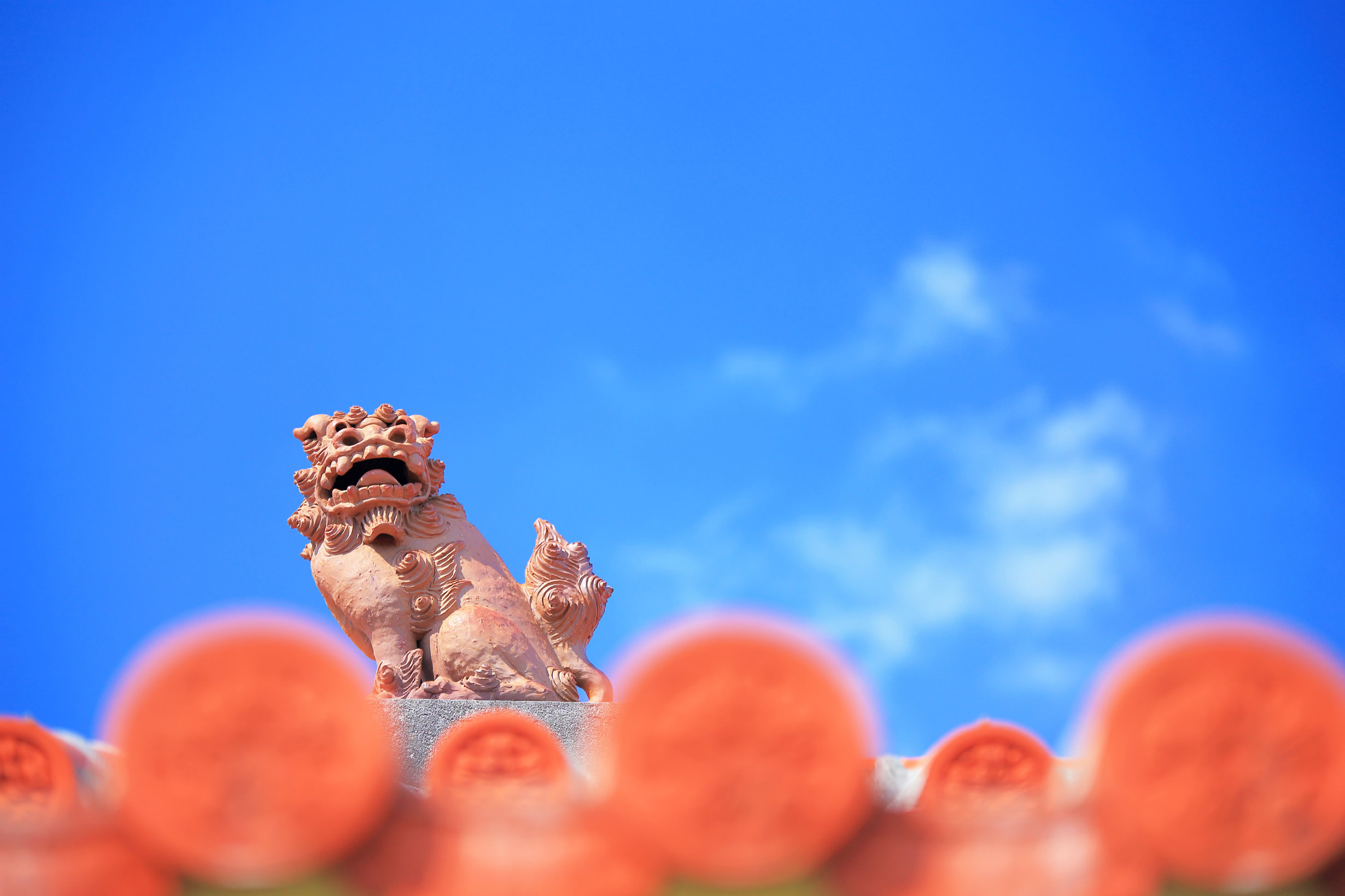 赤瓦とシーサーと青い空